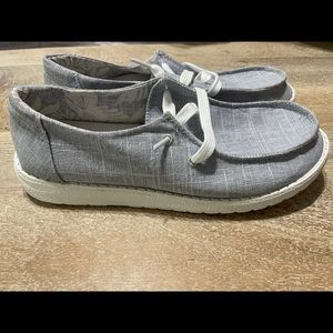Blue canvas boat shoes
